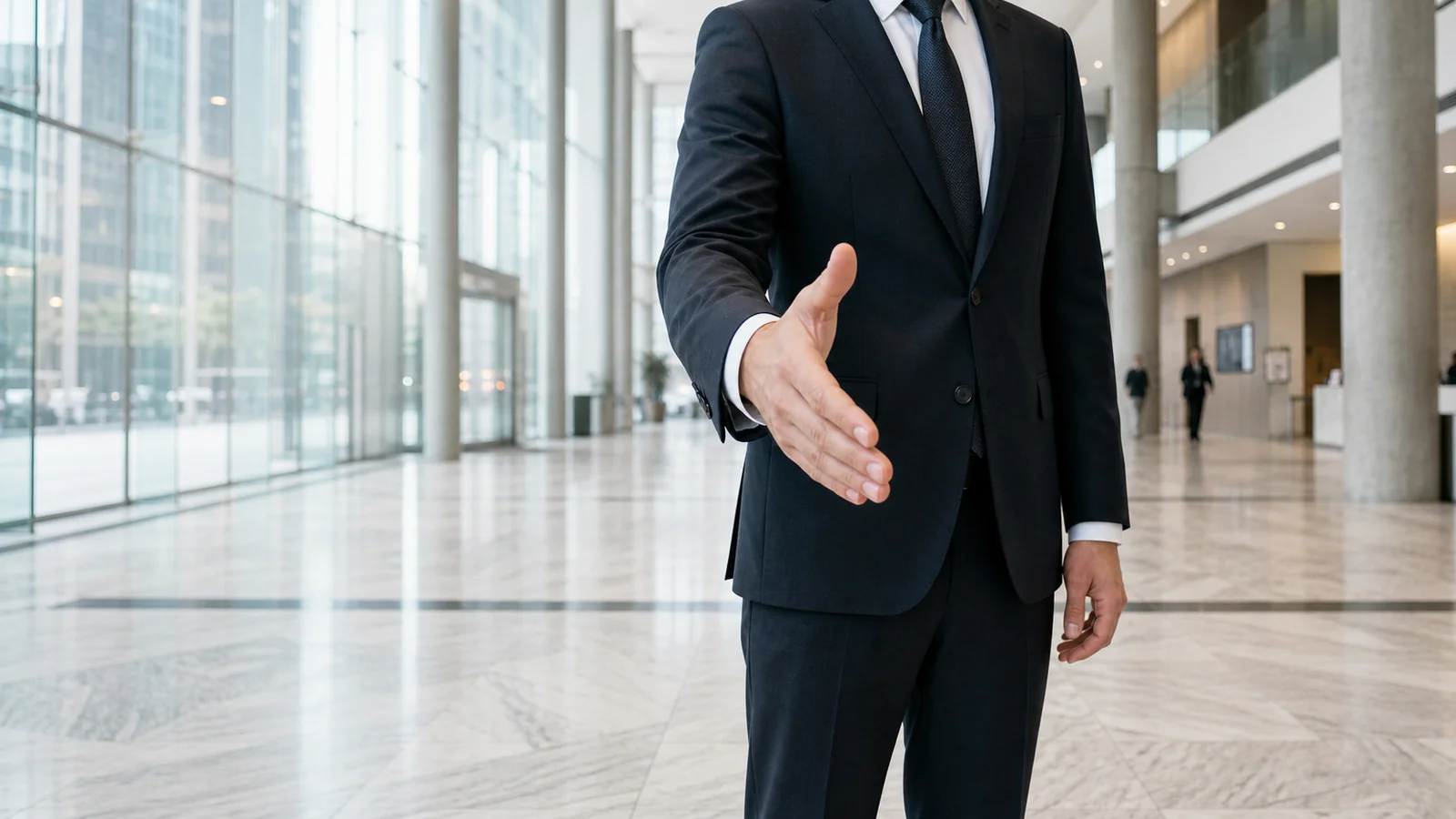 Business consultation handshake in a modern China-facing legal service setting